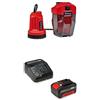 Einhell Pompa per acque chiare a batteria GE-SP 18 LL Li-Solo Power X-Change + Einhell 4512042 Starter Kit 4,0 Ah con batteria e caricabatterie Power X-Change, Li-Ion, 18 V