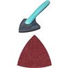 wolfcraft Levigatrice angolare con tessuto velcrato, 5884000 + wolfcraft Set di dischi abrasivi velcrati da 5 pezzi, per legno/metallo, 5886000