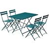 Alice's Garden sweeek Set Tavolo da Giardino Pieghevole in Acciaio con 4 sedie, 110cm Blu - 110x70x71 cm