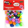 Fixo Kids | Kit di 100 pompon fai da te piccoli | colori e dimensioni assortite | diametro da 0,7 cm a 2 cm | materiale artigianale per attività scolastiche con bambini