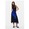 Desigual, Vestito smanicato midi, Donna, Poliestere, Blu, L