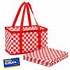 IDOBY Set da picnic da 2 pezzi, borsa termica termica da 14 l e coperta da picnic 160 x 160 cm, a quadretti rossi e bianchi, impermeabile, borsa termica pieghevole per campeggio, spiaggia e escursioni
