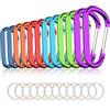 CampTek 12 moschettoni a moschettone, 7,6 cm, in alluminio, a forma di anello a D, con 6 portachiavi, 6 colori