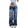 Generisch Baggy Jeans da donna a vita bassa stretch pantaloni jeans dritti con stampa retrò straight leg a zampa moda hiphop baggy jeans a vita bassa Y2K ragazze adolescenti Revice Jeans streetwear