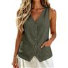 Chanpning Gilet da Donna Elegante in Lino Cotone Gilet Smanicato con Scollo a V e Bottoni Top Estivo per Ufficio e Vacanza Colori Solidi Abbigliamento per Occasioni Formali Casual Moda Primavera 2026, S-2XL