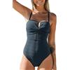 CUPSHE Costume da bagno da donna con scollo profondo, effetto avvolgente, coppe modellate a coste, tinta unita, costume da bagno