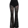 YUDATPG Pantaloni da donna con fondo a campana in pizzo leggings svasati tinta unita pieghettato a vita alta maglia velata gotico punk hippie scava fuori, Nero , L