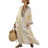Generico Elegante Vestito Lungo Donna - Estate Boho Caftano Scollo V Mezze Maniche Lino Stampa vestibilità Ampia con Tasche Abito Spiaggia Vacanza Leggero Traspirante Fluido