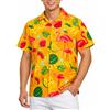 King Kameha Camicia Hawaiana Uomo Maniche Corte, Flamingo Melon, Giallo, 3XL