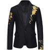 Caxndycing Blazer, giacca da uomo con paillettes, blazer colorato per feste, ballo di fine anno, slim fit, giacca colorata per matrimonio, smoking giacca con ricamo dorato, Nero , XXL