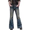 Generic Jeans da uomo vintage a gamba svasata in denim lavato classico patchwork pantaloni in denim con fondo a campana anni '60 anni '70 abiti da discoteca pantaloni, Blu scuro, L