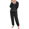 Niwicee Pigiami Due Pezzi da Donna Pigiama Donna Pile Set Invernale in Velluto Super Morbido Set Lounge Sleepwear Sets Sleepwear Soft Accappatoio Winter (Nero, XXL)