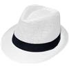 Wildarms Cappello Fedora da donna, in paglia, estivo, stile Panama, cappello da sole con fascia nera, leggero, traspirante, per spiaggia e vacanza, bianco, 7.75
