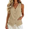 Chanpning Gilet da Donna Elegante in Lino Cotone Gilet Smanicato con Scollo a V e Bottoni Top Estivo per Ufficio e Vacanza Colori Solidi Abbigliamento per Occasioni Formali Casual Moda Primavera 2026, S-2XL