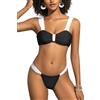 SHEKINI Costume da bagno da donna a fascia, con schiena scoperta, sexy, con blocco di colore, taglio alto, Cheeky, costume da bagno in due pezzi, Nero , M