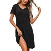 Demegimi Camicia da Notte Donna Maniche Corte Camicia Notte Estiva Scollo a V con Pizzo Morbida e Confortevole
