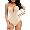 Decorus Intimo modellante da donna con schiena scoperta, effetto contenitivo, scollo profondo a V, body modellante a schiena scoperta, perizoma a filo, body da sposa con reggiseno incorporato., Beige