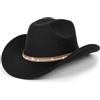 HilyBony Cappello da cowboy classico da donna Cappello Fedora in feltro con striscia lucida