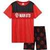 Manchester United F.C. - Set pigiama corto da ragazzo, traspirante, ideale come regalo per ragazzi, Nero/Rosso Aop, 13-14 Years