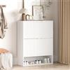 GarveeHome Armadietto per scarpe in legno da 16 a 20 paia,Scarpiera con 2 ante pieghevoli, separatore regolabile, ripiano aperto basso, anti-ribaltamento, mobile portaoggetti per ingresso, corridoio (bianco)