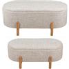 DRW Set di 2 pouf in poliestere e legno, beige, 45 x 110 x 58,5 cm