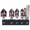 TICFOX Set di 5 punte per trapano svasatore 1/4 pollici 3/8 pollici 1/2 pollici 5/8 pollici 3/4 pollici 5 scanalature codolo esagonale 85 gradi M35 Punta svasatore HSS al cobalto