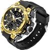 findtime Orologio militare, da uomo, digitale, militare, per attività all'aria aperta, grande, 5 ATM, impermeabile, digitale, cronografo, da uomo, colore nero e verde