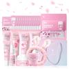 LAIKOU Kit per la Cura Della Pelle Sakura, 34 Pezzi Skin Care Kit Viso da Viaggio Donna, mit Siero, Detergente Viso Contorno Occhi Crema Labbra Maschera Argilla Cravatta per Capelli e Pennello