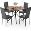 Xbro Set Tavolo da Pranzo Rotondo 100×76 cm con 4 Sedie Imbottite 38×41×92 cm, Tavolo in Legno Stile Moderno per Cucina e Soggiorno,Vintage