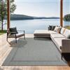 the carpet Mistra - robusto tappeto per esterni, resistente alle intemperie e ai raggi UV, adatto a balcone, terrazza, giardino d'inverno o cucina e sala da pranzo, bordo grigio, 140x200 cm