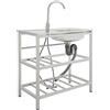 Tagowao Lavello da cucina in acciaio inox, base regolabile in acciaio inox con rubinetto girevole a 360°, lavello da cucina indipendente adatto per esterni cortili, giardini e esterni