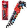 Meiwaltee 9 Pezzi Braccio Extra Lungo Set di Chiavi a Brugola, Professionali Multicolour Chiave a Brugola Torx Testa Stella T10 - T50 Per DIY Auto e Biciclette Riparazione-Acciaio Cr-V.