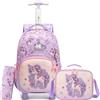 HTgroce Zaino Trolley Scuola Elementare Bambina - Set 3 in 1 con Borsa e Astuccio - Zainetto con Ruote Ergonomico per Primaria