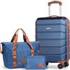H.yeed Set da viaggio 3 pezzi, valigie da viaggio leggere con scocca rigida in ABS, ruote girevoli a 360° e lucchetto TSA, 21 pollici + borsa da viaggio e beauty case, blu