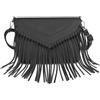AdiStylinno Borsa a tracolla con frange da donna, vintage in pelle PU con nappa, borsa a tracolla retrò con tracolla staccabile regolabile e cerniera, Nero , 10.2 x 1.1 x 7.6 in