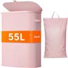 Lifewit Cesto Portabiancheria, Cesta Panni Sporchi con coperchio, Laundry Basket con Plastica Manici, Porta Biancheria Sporca per Bagno, Lavanderia, Camera da Letto, 55 L, Rosa