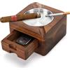 Tesonway Posacenere per sigari, posacenere in legno, posacenere quadrato con 4 fessure, porta sigari con cassetto per accessori per sigari, per interni ed esterni, patio, casa, ufficio, regalo