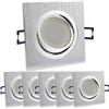 Trano 6x set quadrato - argento spazzolato 5 watt bianco neutro di faretti LED da incasso a LED dimmerabili 230V piatto (30mm di profondità) - luce da incasso orientabile Ø 70mm foro di