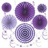 PYSEOSISE Ventagli di Carta Decorativi, 13 Pezzi Decorazioni per Feste con Ventagli di Carta Viola, Fiori di Carta Stella Ghirlanda e Turbine Appeso per Matrimonio Compleanno Carnevale