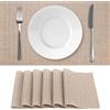 QWORK® Set di 6 Tovagliette Americana Lavabili 45x30 cm in PVC, Antiscivolo, Resistenti al Calore - Lino