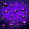 HBSFBH Decorazioni Halloween Pipistrelli Adesivi, 24Pcs Decorazione 3D di Pipistrelli di Hall-oween, Pi-pistrelli Adesivi 3D della Parete, 3D Viola LED Pipistrelli Adesivi Parete, Per Halloween e feste