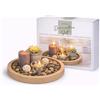 Topshop24you Piatto decorativo in legno, Ø 25 cm, set con candele e lumini - vassoio rotondo con portacandele in vetro e pietre decorative, idea regalo per la casa (rotondo)