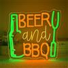 NYXEN BEER and BBQ - Targa al neon con birra colorata a LED, decorazione da | 34 x 32 cm, luminosità regolabile (5 livelli), alimentazione USB, per birreria, pub, ristorante, barbecue, discoteca notturna