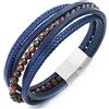 COOLSTEELANDBEYOND Pietre Perlina Catena Intrecciato Cuoio Fascia Polso Braccialetto, Pelle Bracciali, Chiusura Magnetica