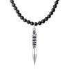 GAVU Collana Perline Nere di Onice Opaco e Pendente Serpente Vajra Tibetano in Acciaio Inox da Uomo 50cm
