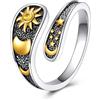 POPLYKE Sole e Luna Anelli Argento Sterling 925 Luna e Stella Anello Cucchiaio Anelli Da Donna Anelli Aperti Regolabile 6-8# Sole Luna Stella Gioielli, Argento sterling, Occhio di tigre