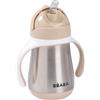 BÉABA Bicchiere Antigoccia/Tazza Apprendimento 2 in 1 Inox - Tazza con Cannuccia Bambino 250ml, Ermetica e Antigoccia, Facile da Aprire, Manici Rimovibili - Argilla