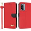 TAUYN Custodia per Oppo A57s 4G / A57 4G / A77 4G, PU Pelle Flip Cover Antiurto TPU Custodie, Slot per Schede & Supporto Funzione, con Cordino -Rosso