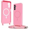 Bigcousin Magnetica Cover con Cordino per Samsung Galaxy A14 5G,[Compatibile con MagSafe], Cover in Silicone, Regolabile Cordino da Collo Nylon Catena Collana Tracolla,Rosa