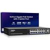 GigaPlus 18 Port Gigabit PoE Switch with 16 Port PoE+ 1000Mbps, 2x1000Mbps Uplink, GiGaPlus 18 Port IEEE802.3af/at PoE @250W, Support VLAN, Metal Housing, Desktop or Wall-Mount, Plug & Play
